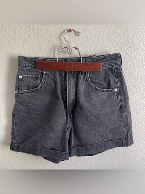 H&M Black Washed High-Rise Denim Shorts